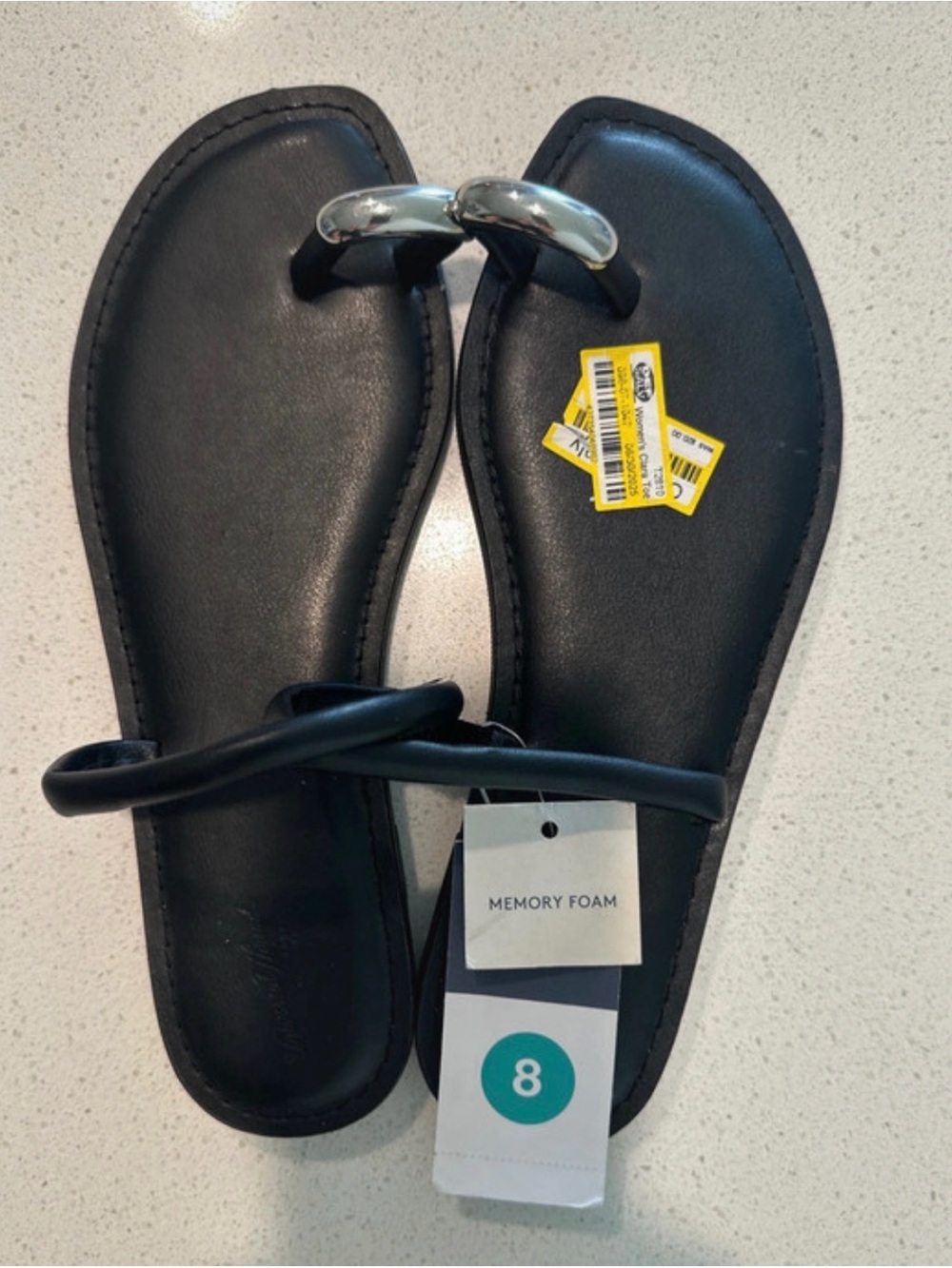 Universal Thread Black Memory Foam Toe-Post Sandals with Silver Accent